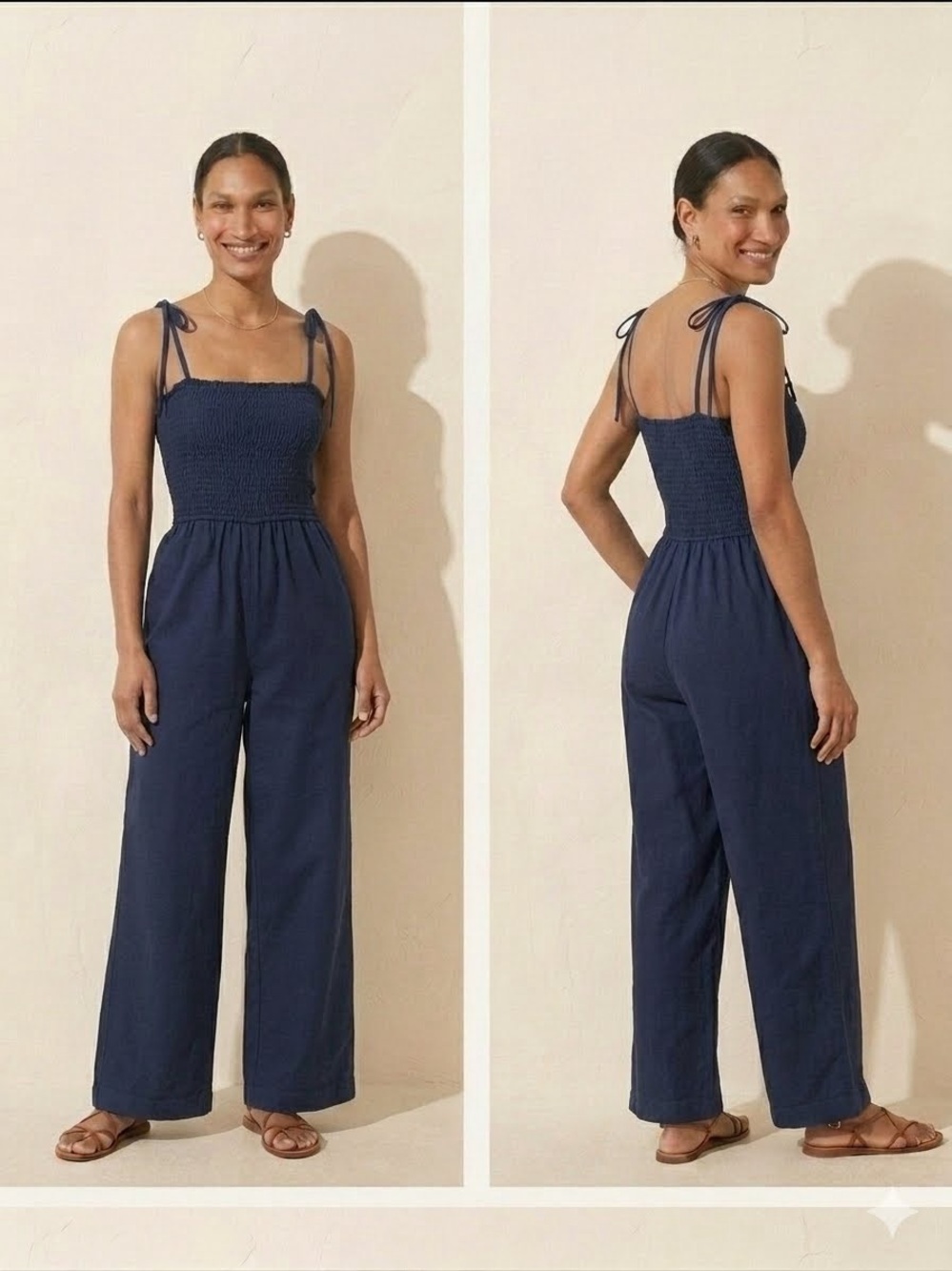 Pact Organic Coastal Double Gauze Tie-Strap Jumpsuit